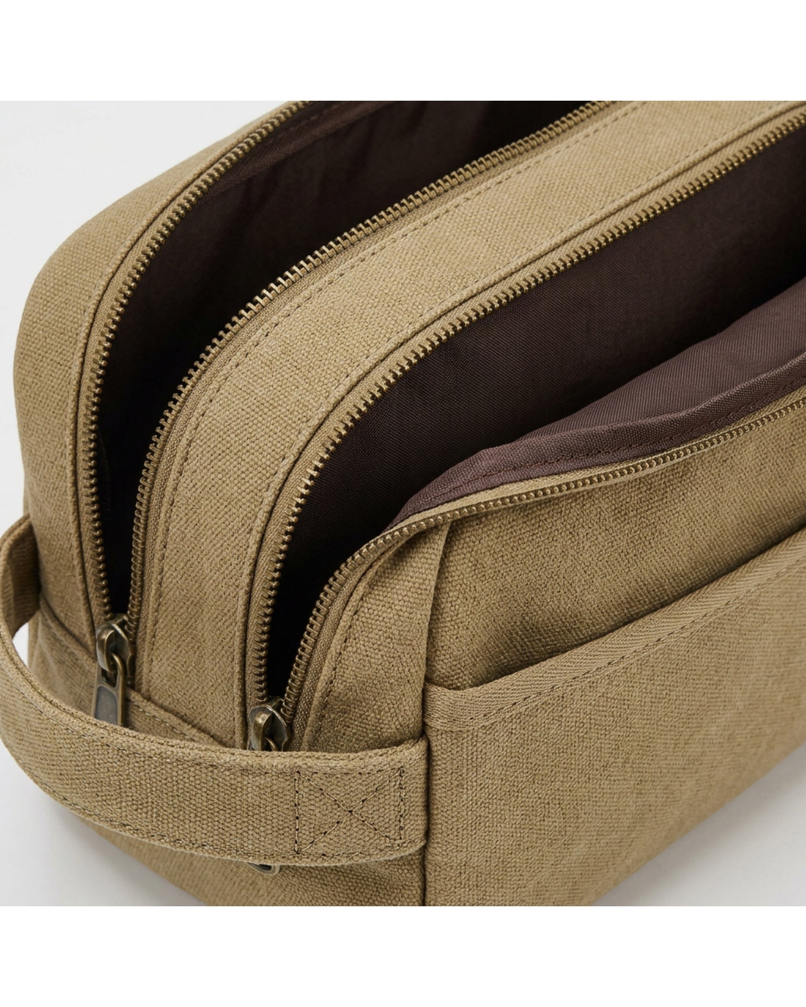 Kfxdg Canvas Toiletry Bag Two Compartments Khaki - Detail view