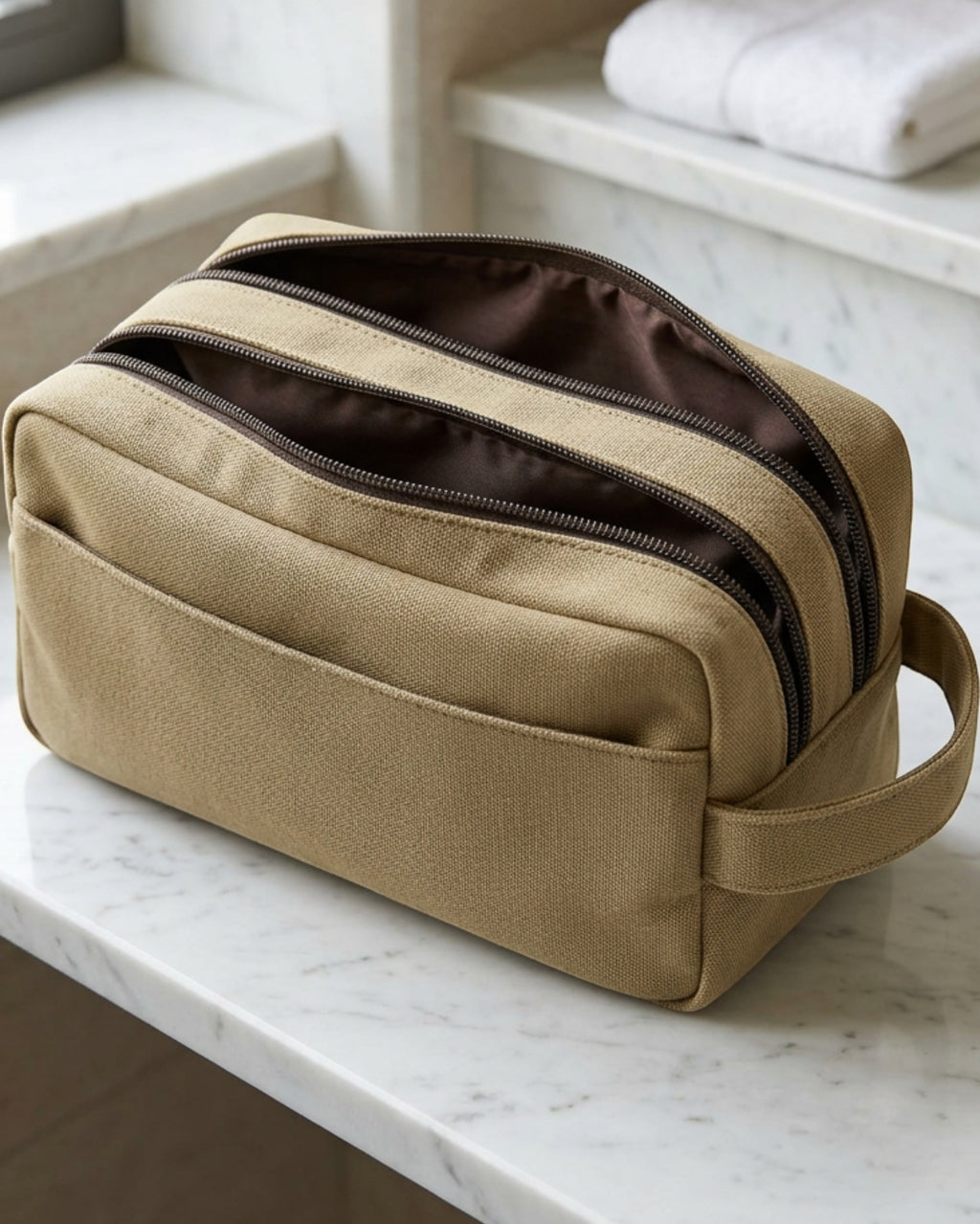 Kfxdg Canvas Toiletry Bag Two Compartments Khaki - Lifestyle view