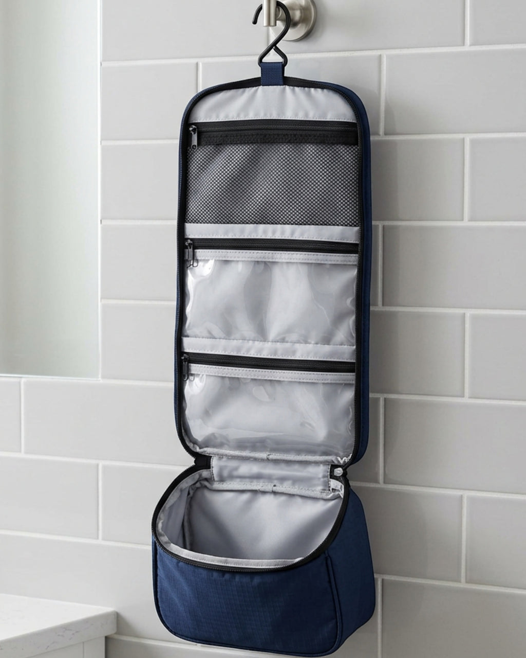 Kfxdg Hanging Toiletry Organizer Four Compartments Navy - Lifestyle view